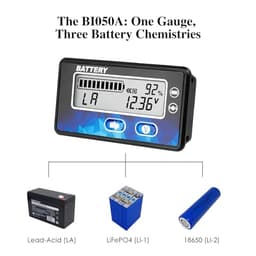 Battery Monitor, DC 12-48V Waterproof Meter with Voltage &%, Easy Snap-in Install, Memory Function, for Lead Acid/LiFePO4/Lithium, Ideal for Solar/PV