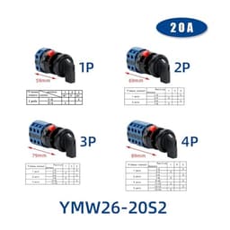 LW26-20S Series 22mm Single Hole Installation Rotary Cam Switch 20A Changeover Selector YMW26(Plate S1,1P)