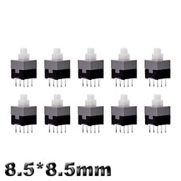 10Pcs Tact Tactile Mini On Off Self-Locking Switch Push Button Momentary Latching DIP 6 Pin with Cap(8.5x8.5mm,White Cap,Unlock)