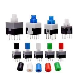 10Pcs Tact Tactile Mini On Off Self-Locking Switch Push Button Momentary Latching DIP 6 Pin with Cap(8.5x8.5mm,White Cap,Unlock)