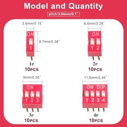 40pcs Slide Type Dip Switch Kit，Double Row Dip Switch, 1 2 3 4 Position 2.54mm PCB Mountable On Off Toggle Switch for Circuit,Breadboard