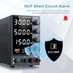 DC Power Supply Variable 0-30V 0-5A, Adjustable Regulated Bench Power Supply with Encoder Knob Coarse & Fine Adjustment, OCP Protection,5V/3.6A USB &