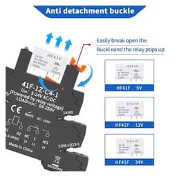 10PCS DIN Rail Relay Module HF41F with LED 6A Slim 5V 12V 24V High Frequency 41F-5-ZS 41F-12-ZS 41F-24-ZS