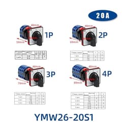 LW26-20S Series 22mm Single Hole Installation Rotary Cam Switch 20A Changeover Selector YMW26(Plate S1,1P)