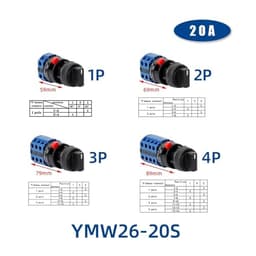 LW26-20S Series 22mm Single Hole Installation Rotary Cam Switch 20A Changeover Selector YMW26(Plate S1,1P)