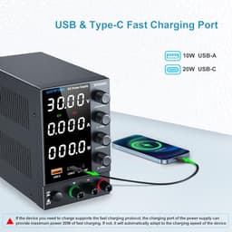 DC Power Supply Variable 0-30V 0-5A, Adjustable Regulated Bench Power Supply with Encoder Knob Coarse & Fine Adjustment, OCP Protection,5V/3.6A USB &