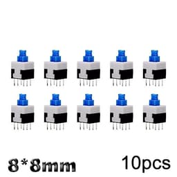 10Pcs Tact Tactile Mini On Off Self-Locking Switch Push Button Momentary Latching DIP 6 Pin with Cap(8.0x8.0mm,White Cap,Unlock)