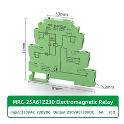 10pcs MRC-25A61Z230 Mini Magnetic Contactor Coil Interface Relay Board Module DIN 230VAC/220VDC Input 6A 250VAC/DC Output