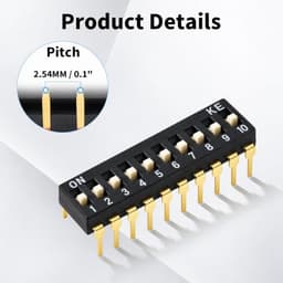 10 PCS 4 Pin 2 Positions DIP Switch, 2.54mm Pitch, Black