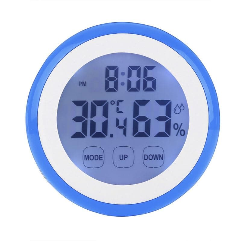 ABS Circular Touch Screen Temperature Humidity Meter with Clock Alarm Electronic