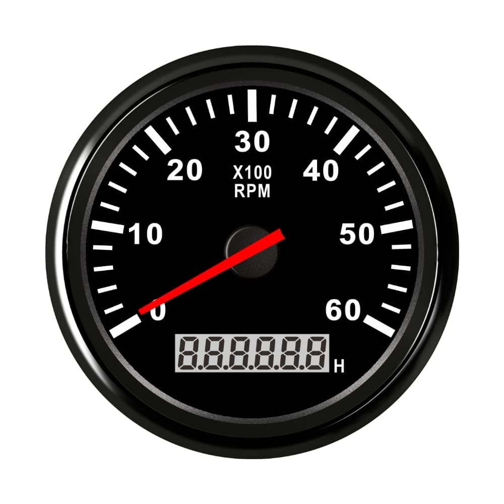 ELING 85mm Tachometer Gauge 6000RPM with Hour Meter for Truck Vessels Van with Red Backlight 12V 24V