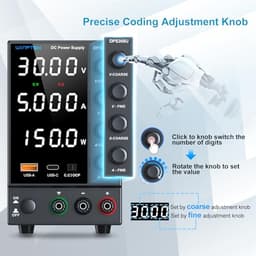 DC Power Supply Variable 0-30V 0-5A, Adjustable Regulated Bench Power Supply with Encoder Knob Coarse & Fine Adjustment, OCP Protection,5V/3.6A USB &