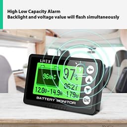 LNEX Portable Battery Monitor with Shunt, 500A Automotive Car Battery Monitor for RV 10V-120V, with High and Low Voltage Programmable Alarm and 26ft