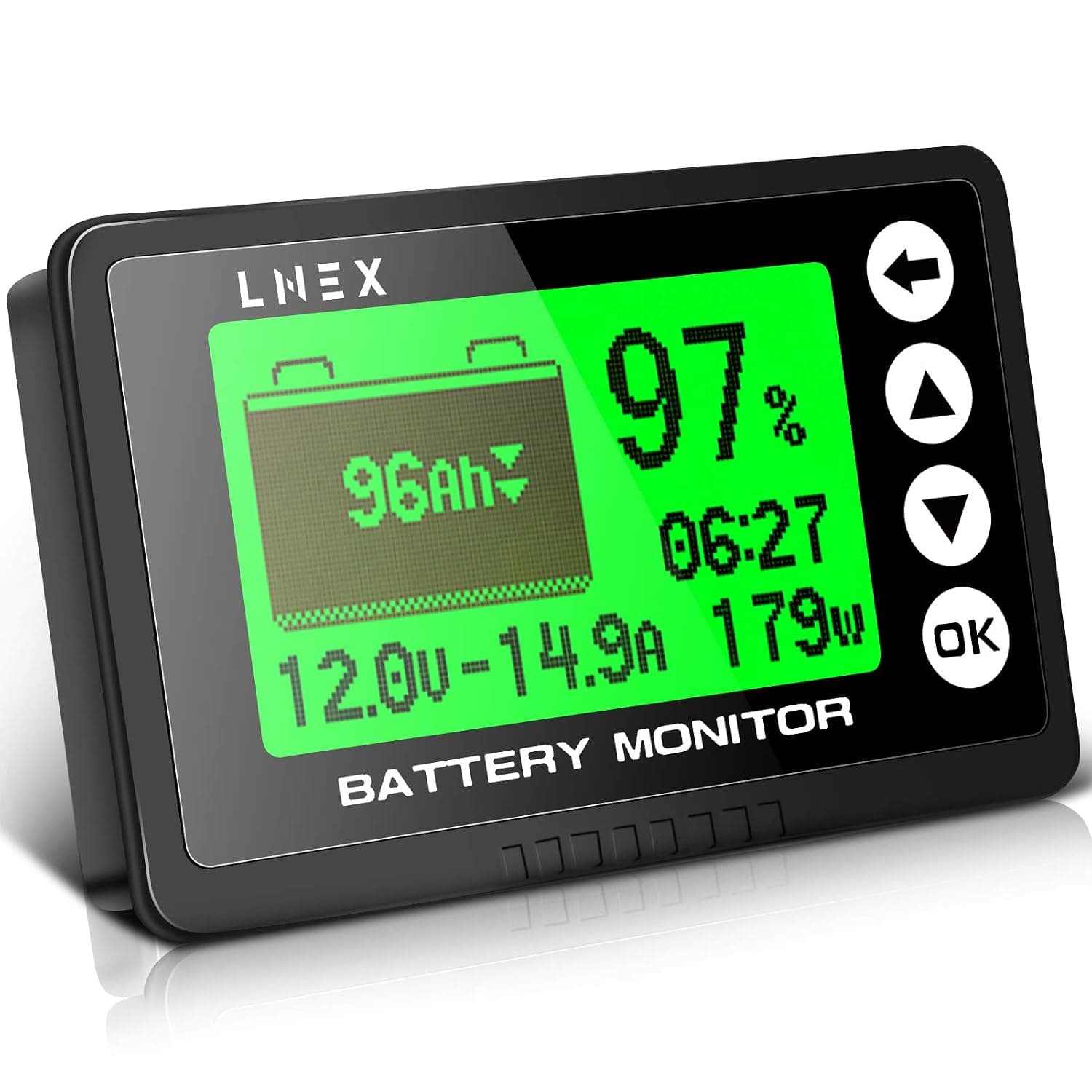 LNEX Portable Battery Monitor with Shunt, 500A Automotive Car Battery Monitor for RV 10V-120V, with High and Low Voltage Programmable Alarm and 26ft