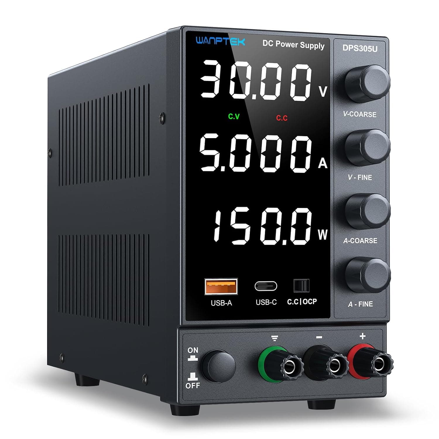 DC Power Supply Variable 0-30V 0-5A, Adjustable Regulated Bench Power Supply with Encoder Knob Coarse & Fine Adjustment, OCP Protection,5V/3.6A USB &