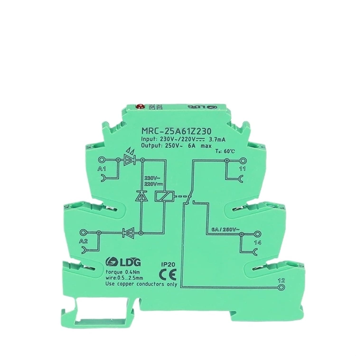 MRC-25A61Z230 230VAC/220VDC Coil Mini Electromagnetic Contact LED Relay Interface 6A 250VAC/DC Load Voltage Control Relay Board