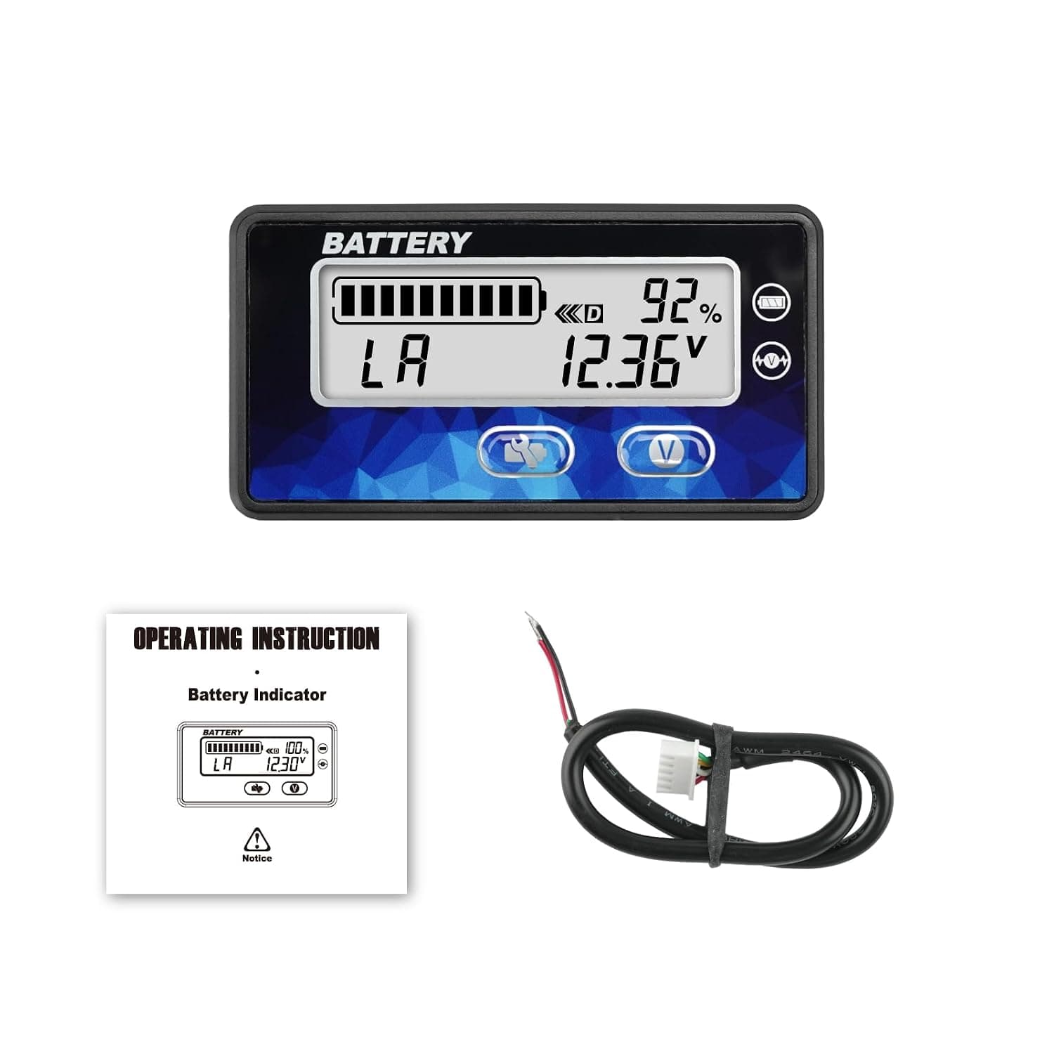 Battery Monitor, DC 12-48V Waterproof Meter with Voltage &%, Easy Snap-in Install, Memory Function, for Lead Acid/LiFePO4/Lithium, Ideal for Solar/PV