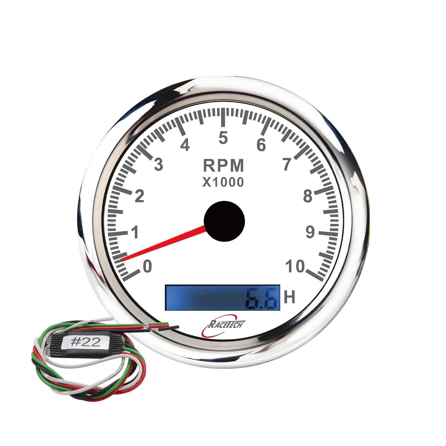 RACETECH 85mm White Electrical Tachometer 10000 RPM with Coil Filter