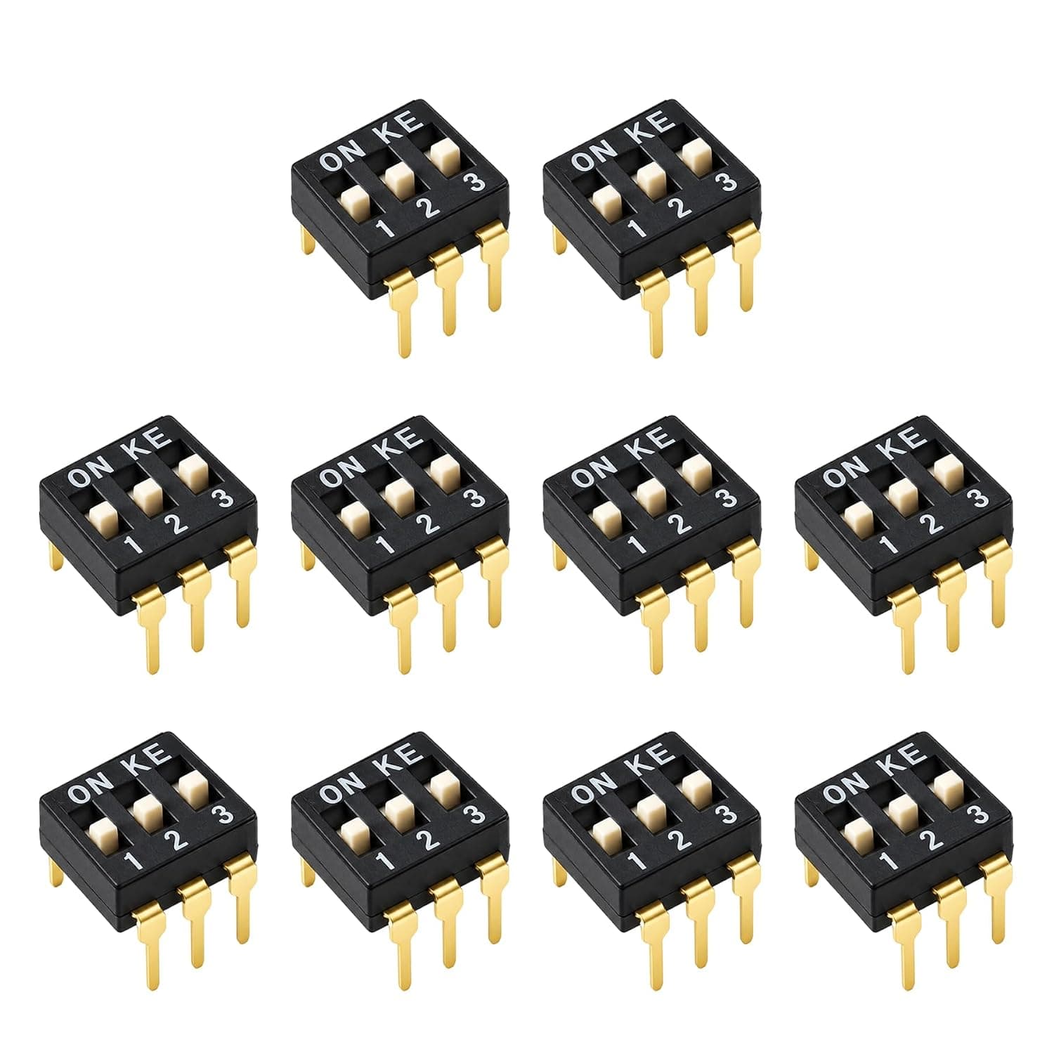 10 PCS 4 Pin 2 Positions DIP Switch, 2.54mm Pitch, Black